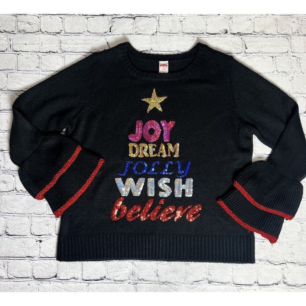 Women's Ugly Christmas Sweater Sequins‎ Joy/Dream/Jolly/Wish Junior Sz LG 12-14
